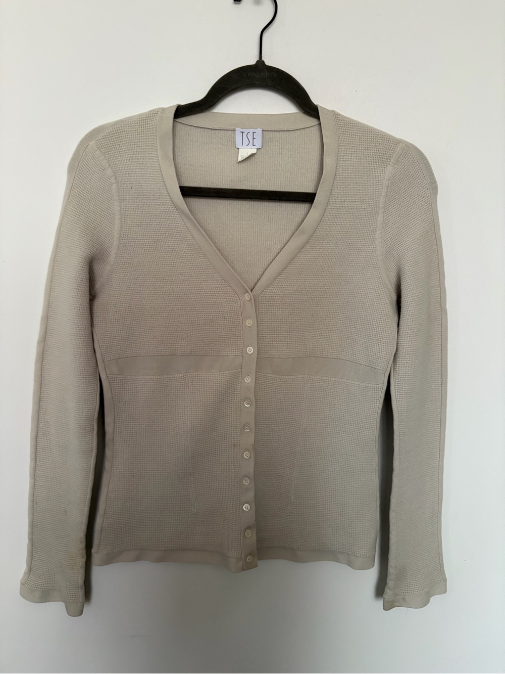 TSE Wool V-Neck Knit Taupe Sweater Top - Large